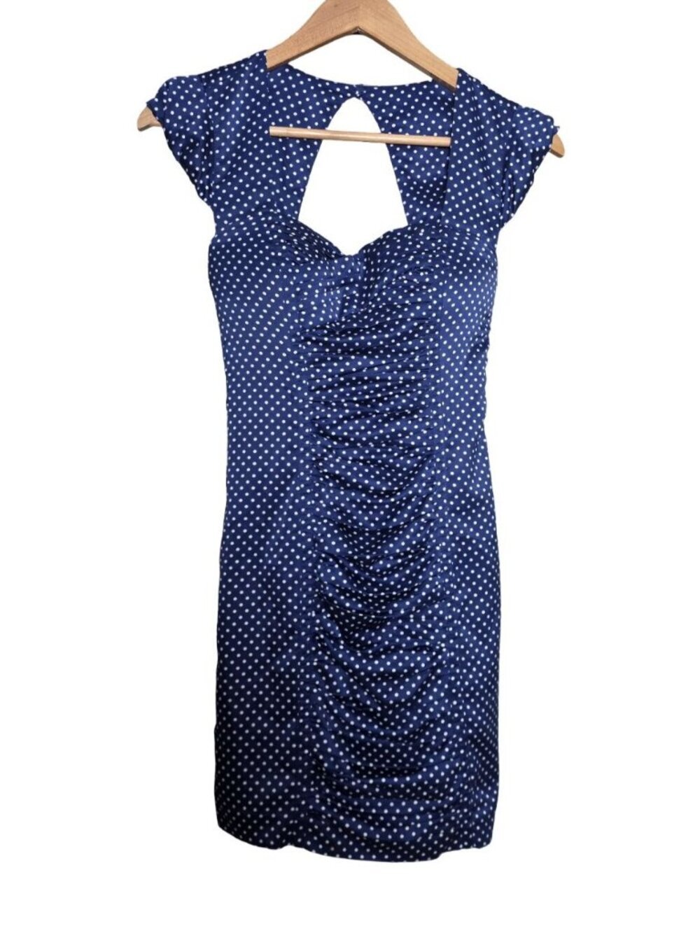 Women's - Guess Blue & White Satin Polka Dot Pin-Up Dress, Size 2 - Picture 2 of 10